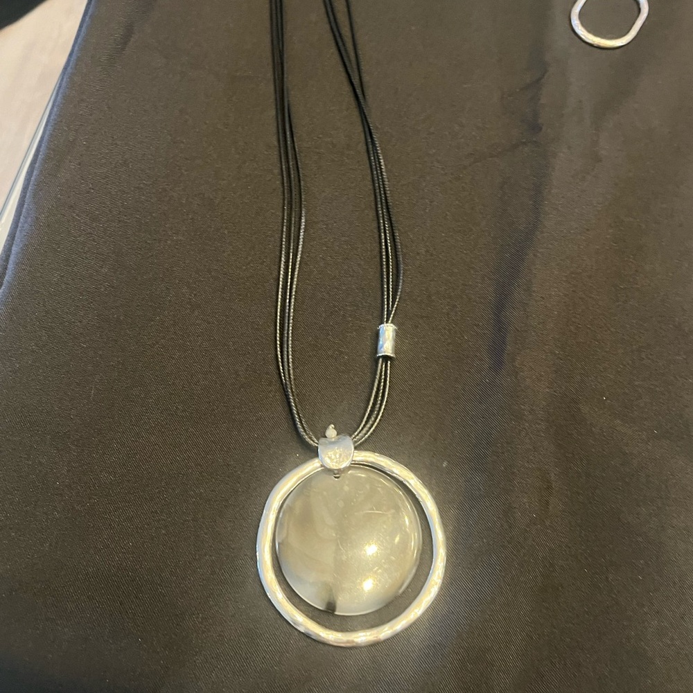 Silver Pendant Necklace with Black Cord